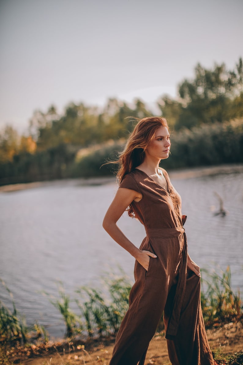 Linen Wrap Jumpsuit – Wide-Leg Flow & Earthy Elegance