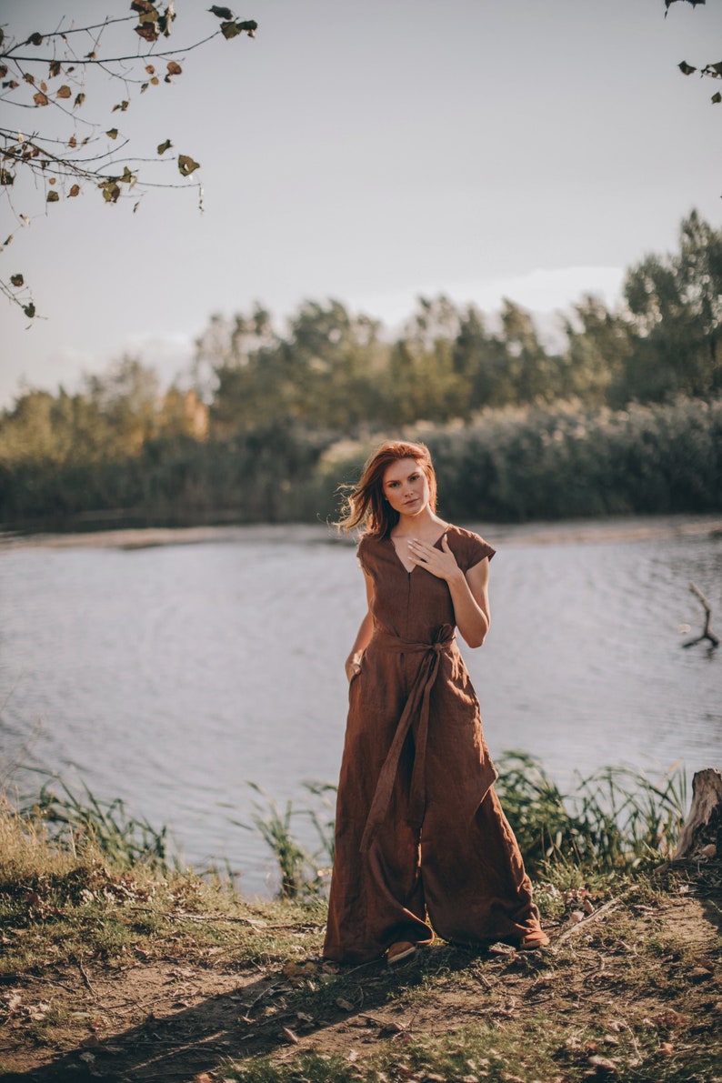 Linen Wrap Jumpsuit – Wide-Leg Flow & Earthy Elegance