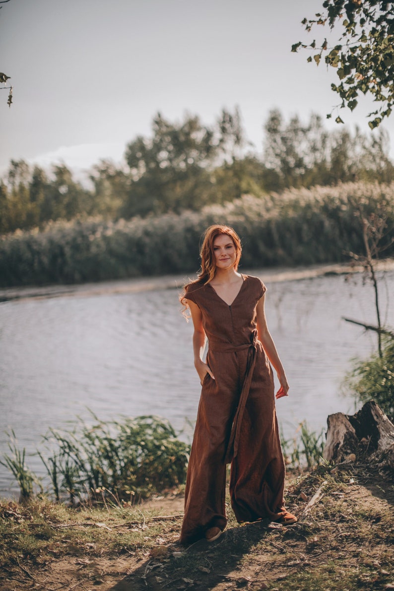 Linen Wrap Jumpsuit – Wide-Leg Flow & Earthy Elegance