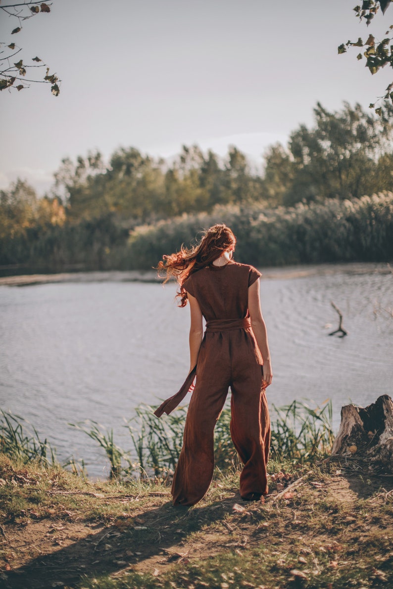 Linen Wrap Jumpsuit – Wide-Leg Flow & Earthy Elegance