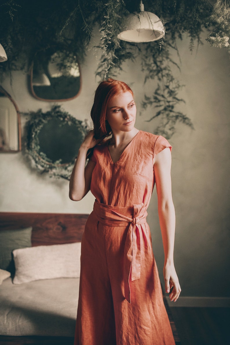 Linen Wrap Jumpsuit – Wide-Leg Flow & Earthy Elegance