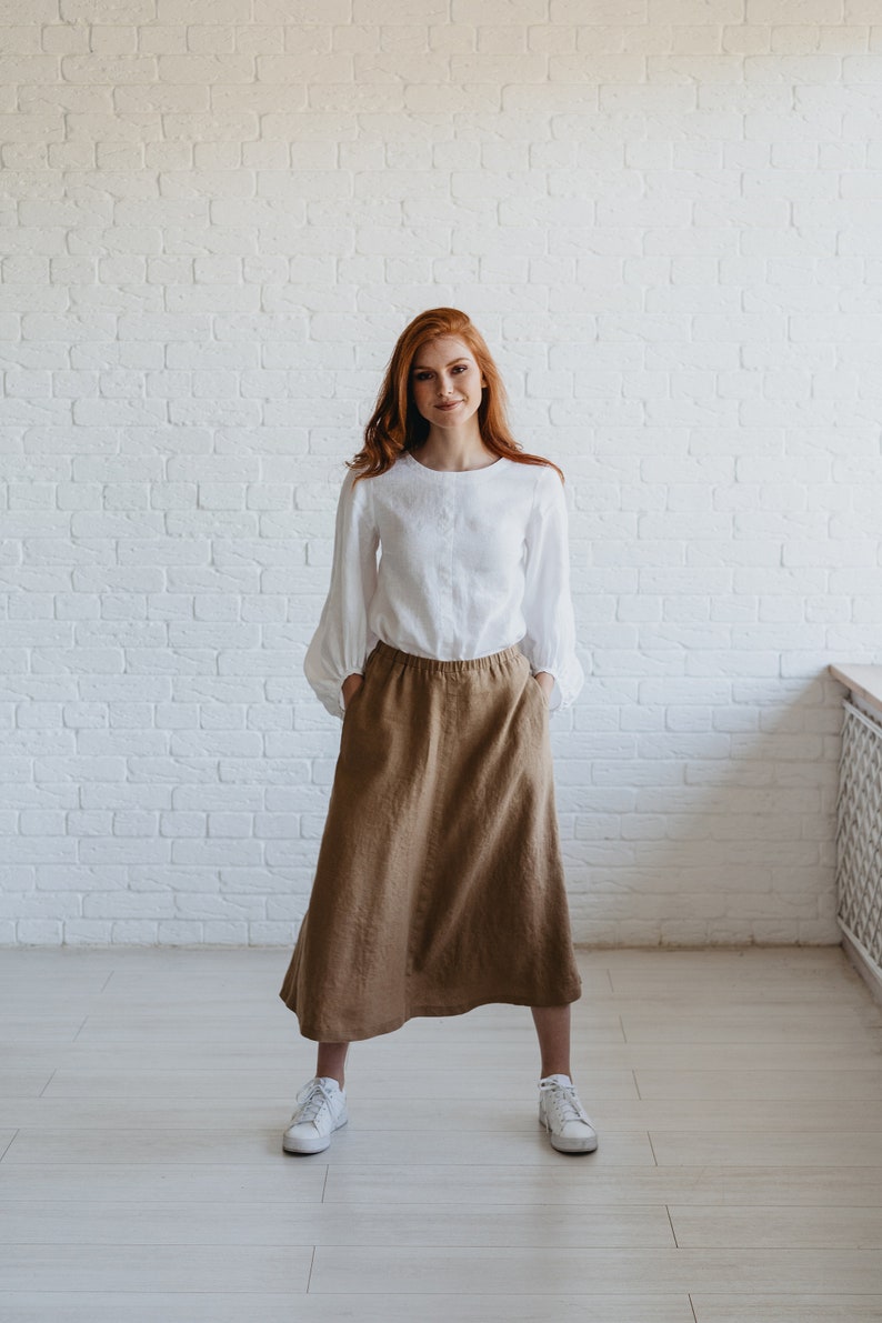 Linen Elastic Waist Skirt – Effortless Fit & Natural Flow
