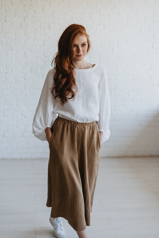 Linen Elastic Waist Skirt – Effortless Fit & Natural Flow