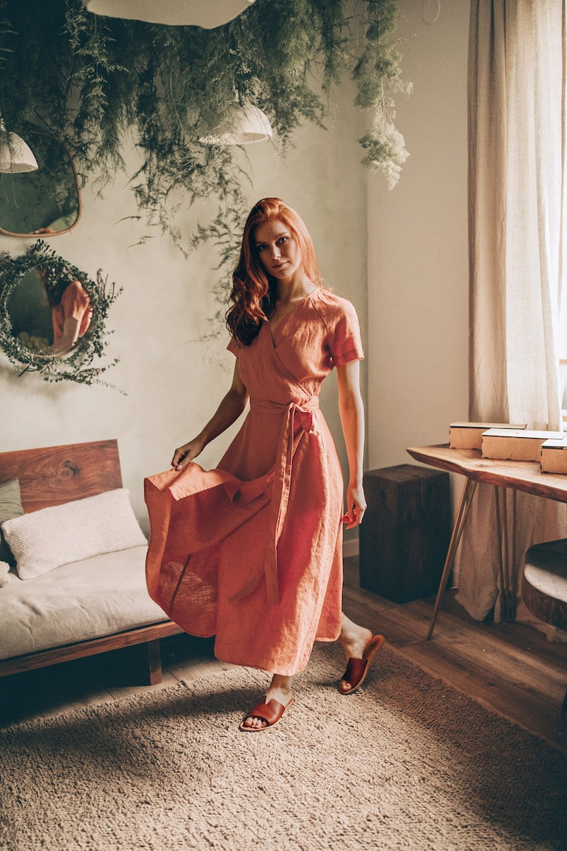 Wrap Linen Dress – Lightweight Comfort & Effortless Elegance