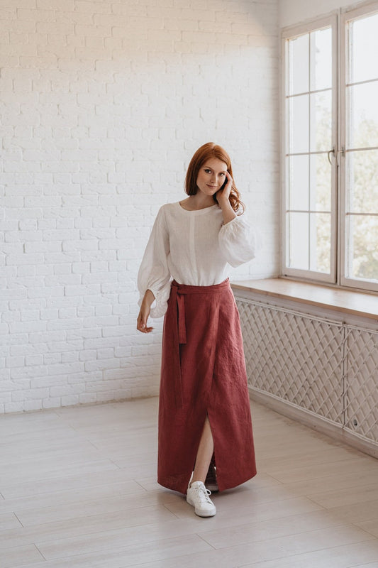 Linen Wrap Skirt – Elegant Drape & Effortless Fit